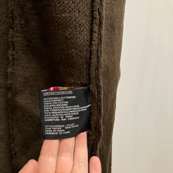 Simon Chang Hooded Winter Coat Brown Faux Suede & Faux Fur Shearling Lining Y2K - Picture 9 of 10